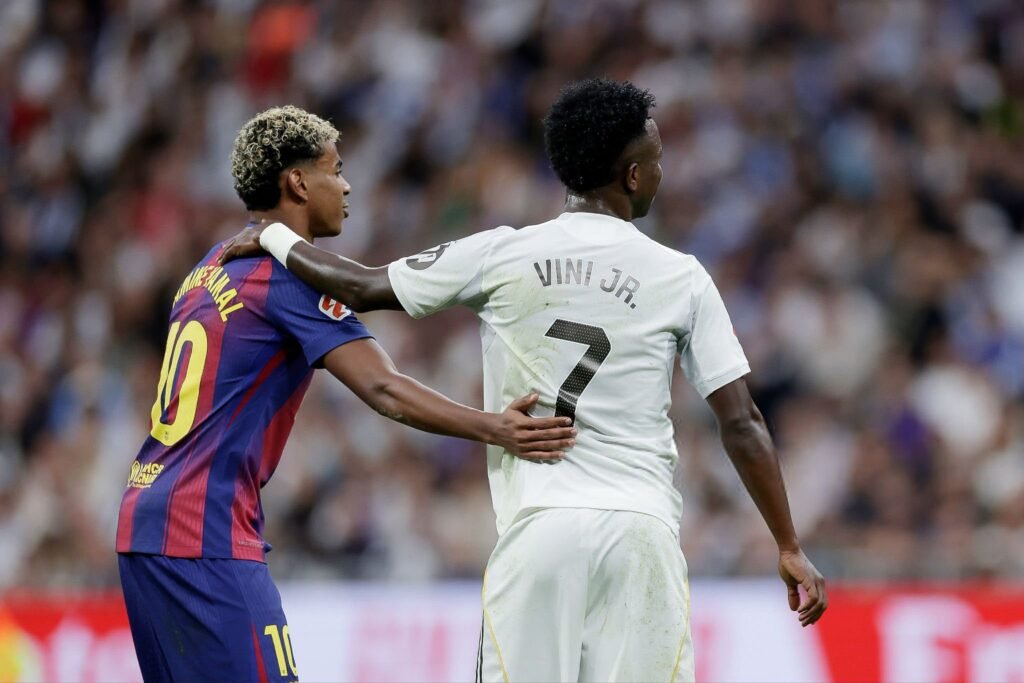 Vinicius Junior and Lamine Yamal during the El Clasico game