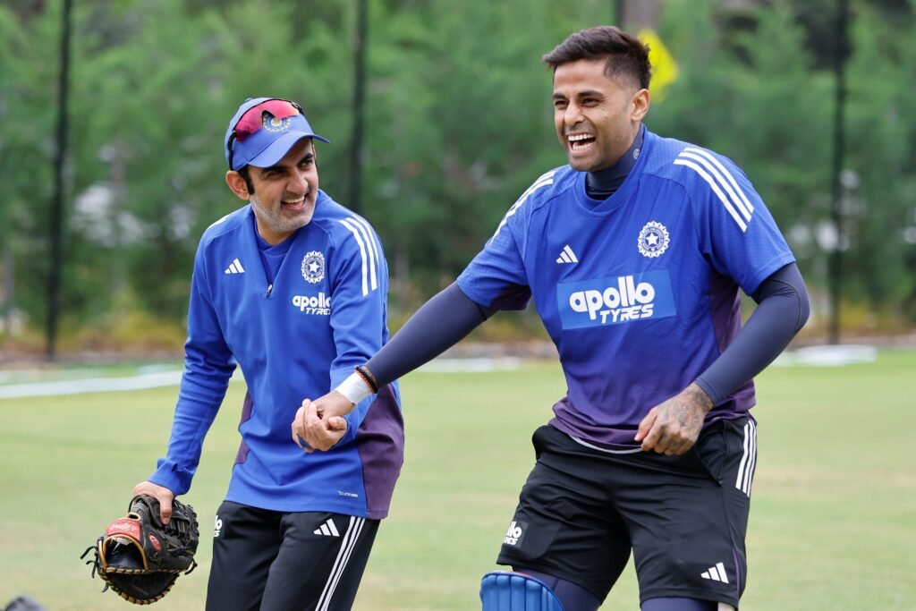Gambhir and SKY during a practice session