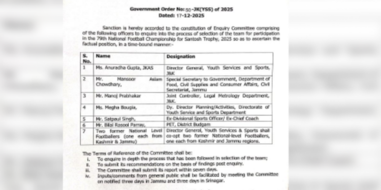 J&K Government Sets Up High-Level Committee to Probe Football Team Selection for Santosh Trophy 2025
