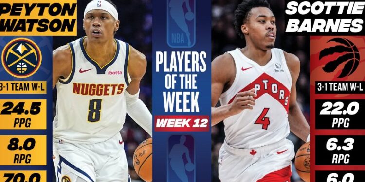 Scottie Barnes, Peyton Watson Named NBA Players of the Week for Week 12