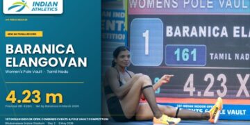Baranica Elangovan Sets New Benchmark in Women’s Pole Vault at Bhubaneswar
