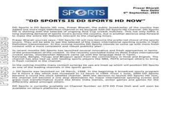 Prasar Bharati Expands HD Portfolio with Launch of DD Sports HD