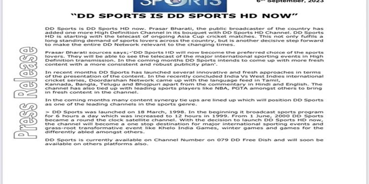 Prasar Bharati Expands HD Portfolio with Launch of DD Sports HD